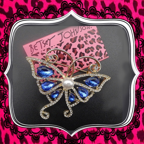 Betsey Johnson Jewelry - Betsey Johnson Blue Rhinestone Butterfly Brooch